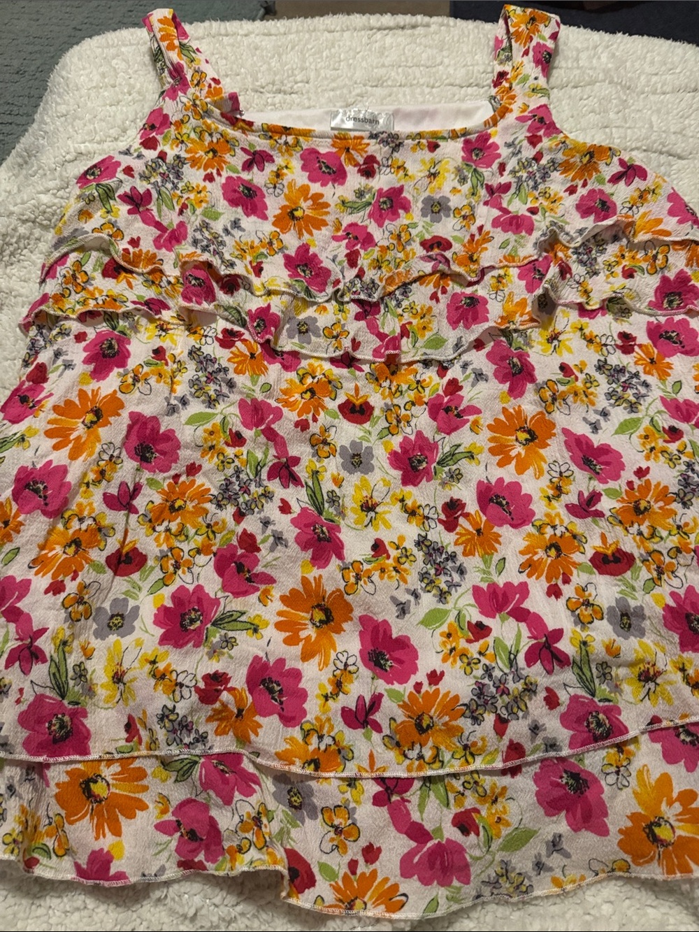 dressbarn Floral Tiered Ruffle Skirt in Pink, Orange & Yellow